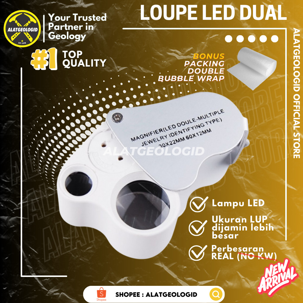 

Kaca Pembesar Geologi Lup LED Loupe 25x 50x Double Pro - Perhiasan BatuanCO
