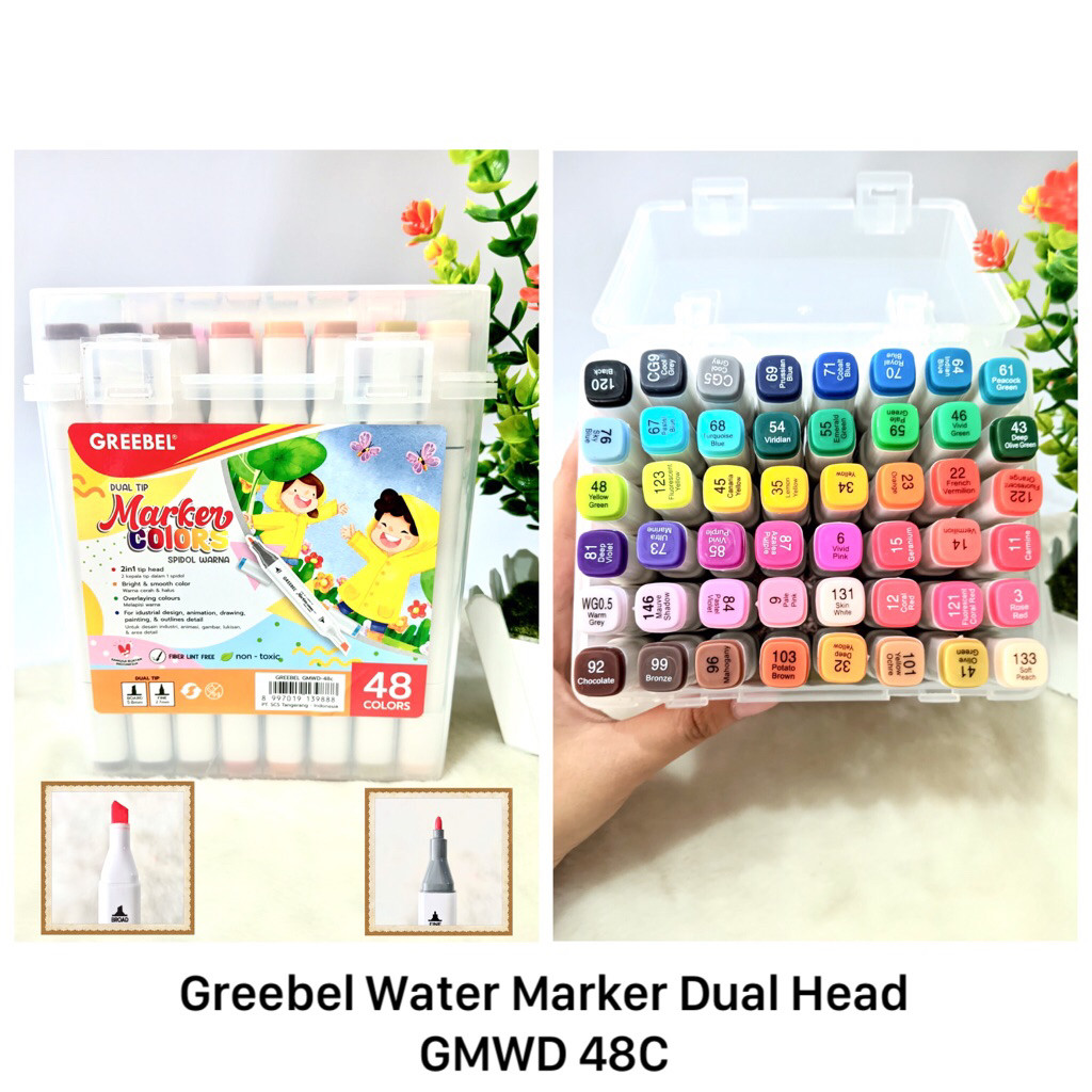 

GREEBEL Water Marker Dual Head 48 Warna / Spidol Mewarnai / Water Based Marker / Spidol Set / Spidol Warna WarniCO