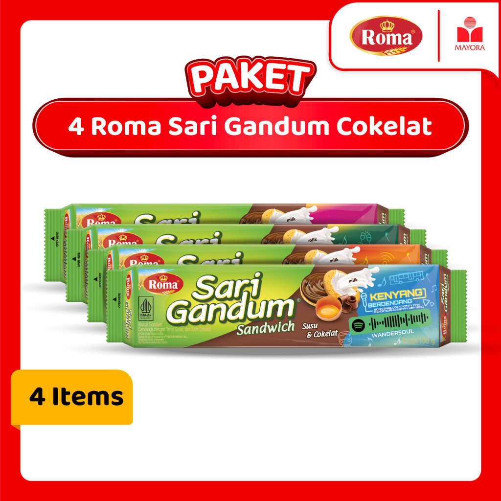 

Paket 4 Roma Sari Gandum Cokelat 108 Gram