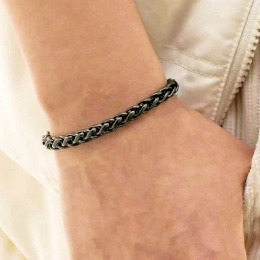 GELANG RANTAI PRIA WANITA MOTIF TULANG NAGA HITAM ANTI KARAT MODEL TULANG NAGA Gelang Pria Rantai Ti