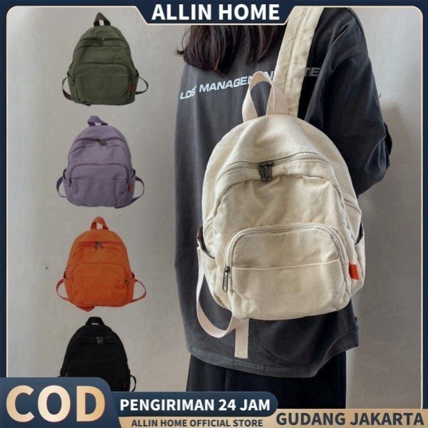 MK87UJ Allinhome - mini backpack korea tas Canvas wanita kuliah sekolah white Tas aesthetic lucu kor