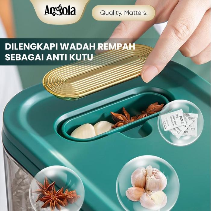 TP Angola Dispenser Beras Otomatis E25-E26 Tempat Penyimpanan Beras Anti Kutu GRATIS Mangkok Cuci Be