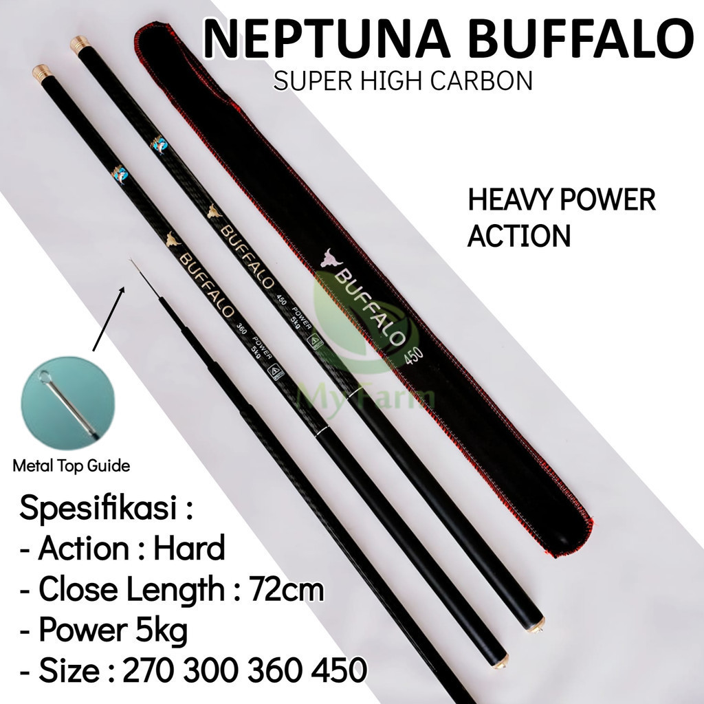 Joran Tegek Neptuna Buffalo 270 300 360 450 Ruas Panjang Bahan Carbon Action Hard Kaku Kuat MF