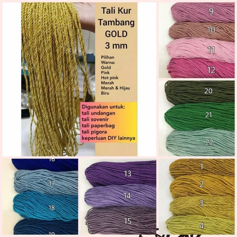 

10 yard (9 meter) - TALI KUR 3 mm Warna Warni | TALI KUR TAMBANG SOUVENIR 3mm / TALI KUR TAMPAT-TAMBANG