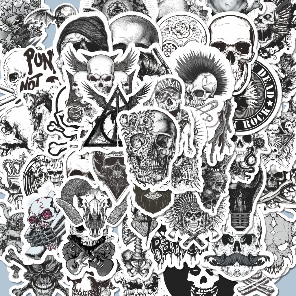 

100PCS Lucu Stiker Punk Skull & Monster Art Classical Black & White Stiker Aesthetic Stiker Anti Air Stikers Berperekat Waterproof sticker decal buat Motor Helm Buku Journal Koper Casing HP Laptop Botol Minum Hadiah anak