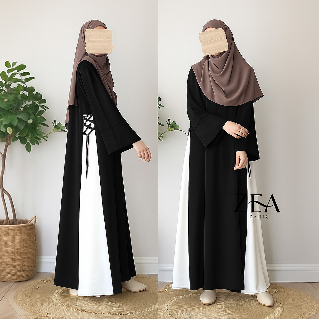 Gamis Natasya – Gamis Hitam Wanita Remaja OOTD Korean Style Tali Pinggang Elegan Kekinian