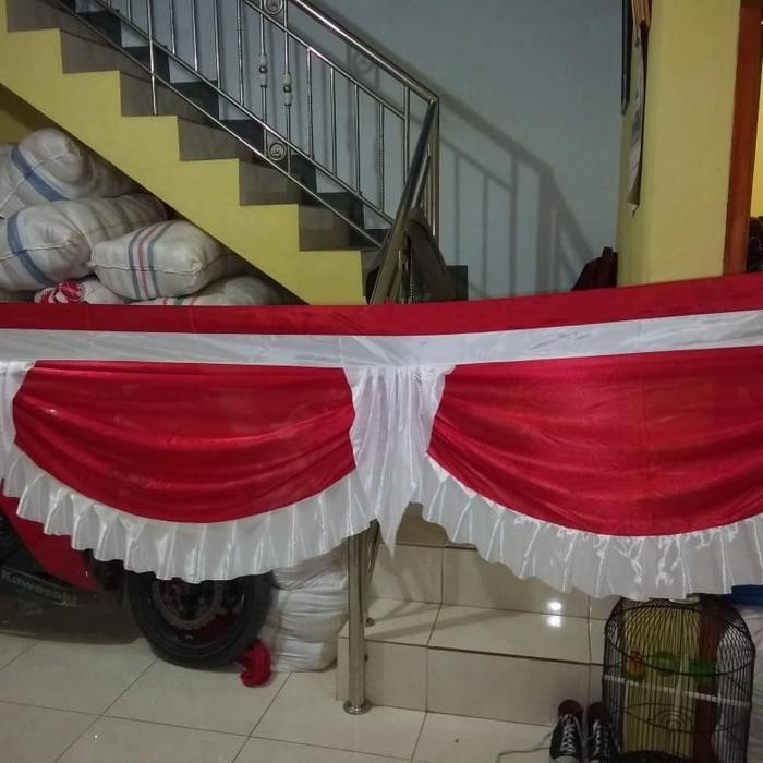 Bendera Indonesia Merah Putih Begrond 5 meter Backdrop Kain Satin - satin remple