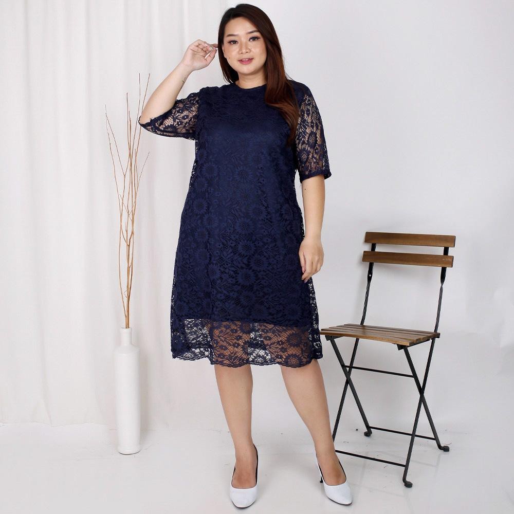 (SIZE S - XXL) Dress Big Size Brukat Jumbo Dres Brokat XXL Bigsize Dress Natal Imlek