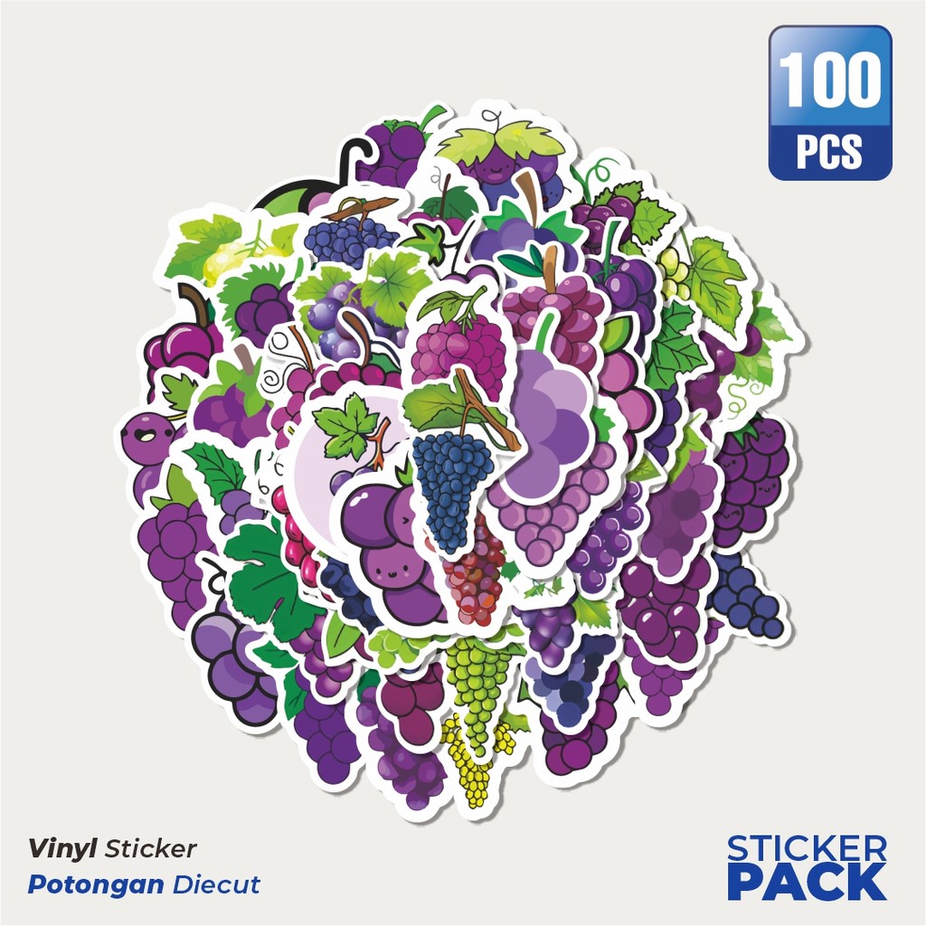 

Super Hemat! 100 PCS Stiker Funny Grape Series [Seri Anggur Lucu] Waterproof Aesthetic- Untuk Laptop, Motor, dan Helm - Paper Stationery Pack