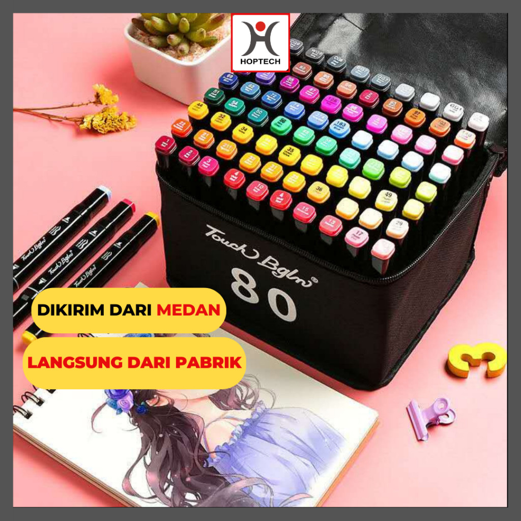 

Hoptech-MD Aimilo Spidol Warna Warni 1 Set Sketch Marker 2 Tip Touch Marker 48/60/80 Warna Terlaris