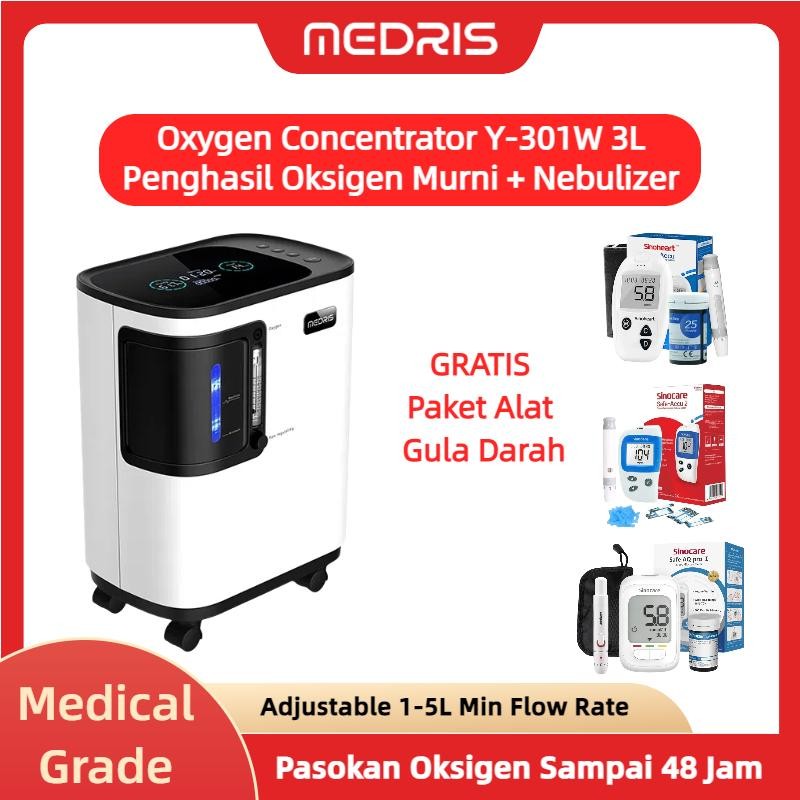 Medris Oxygen Concentrator Y-301W 3L Penghasil Oksigen Murni Nebulizer | Alat Terapi Oksigen Medis