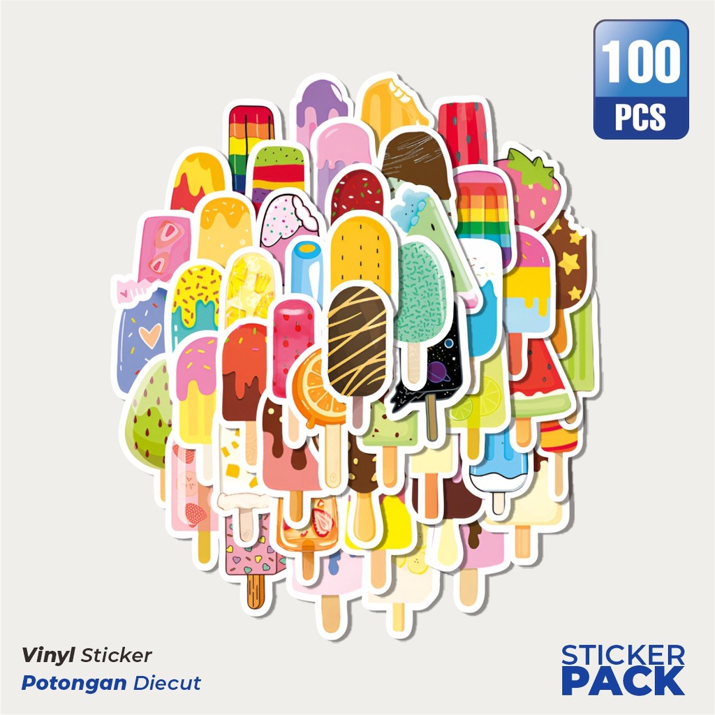 

Super Hemat! 100 PCS Stiker Stiker Cute Ice Cream Series Waterproof Aesthetic- Untuk Laptop, Motor, dan Helm - Paper Stationery Pack