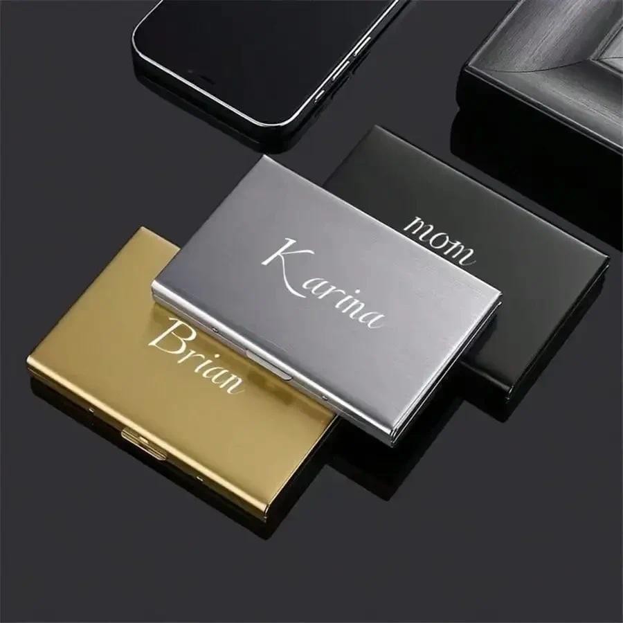 

2025 Custom Name Slim Thin Aluminum Purse Gift for Him Men's Antitheft ANTI Rfid Blocking ID Bank Credit Card Holder Case Wallet
