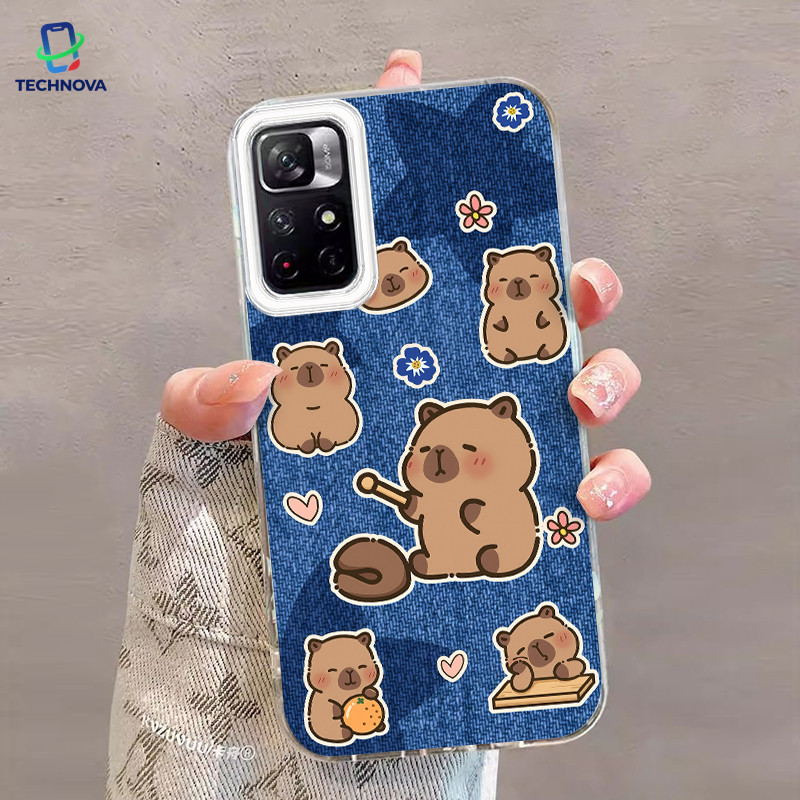 Casing Redmi Mengetuk Capybara Ikan Kayu IMD Hologram Feather Case Fashion Cocok untuk Redmi Note 9A