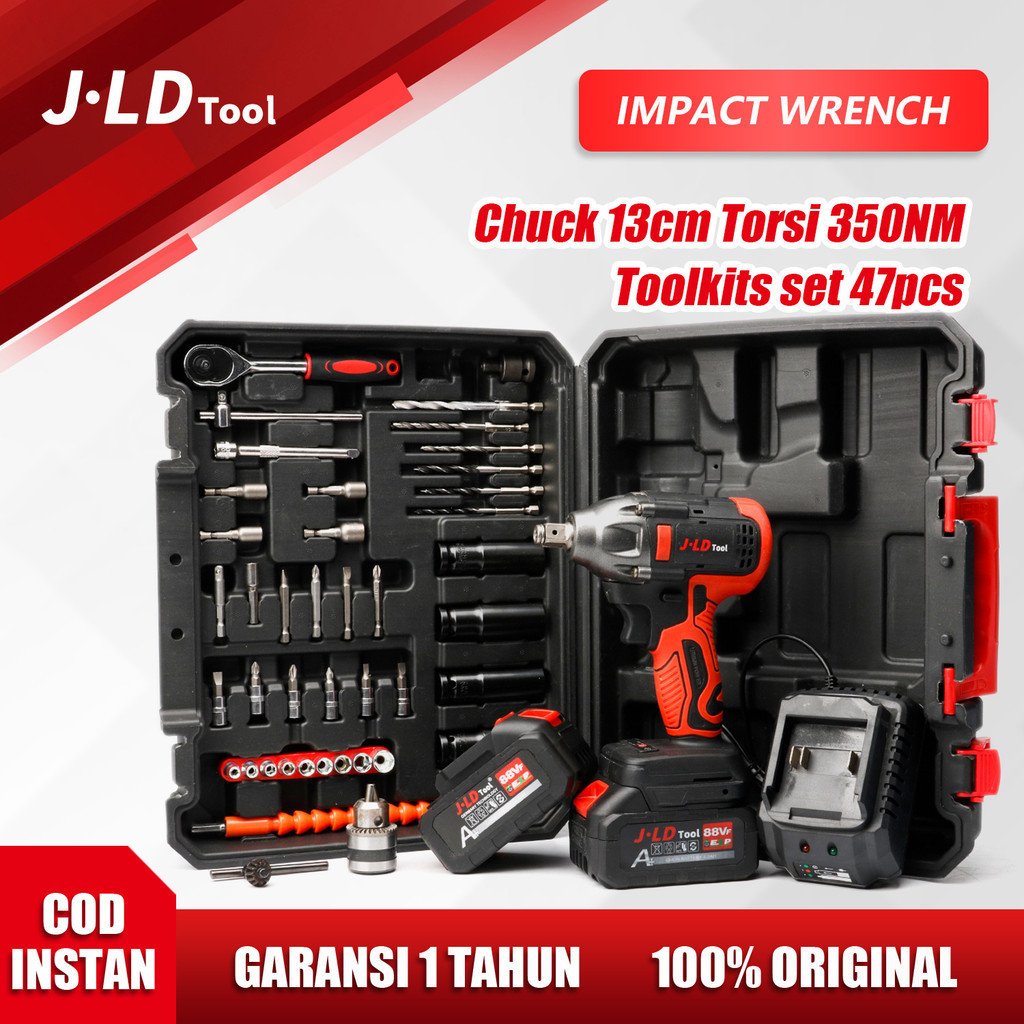JLD Impact full set murah 47pcs Impact jld tool 88v original 350NM bor impact pembuka baut 1/2“ 13mm