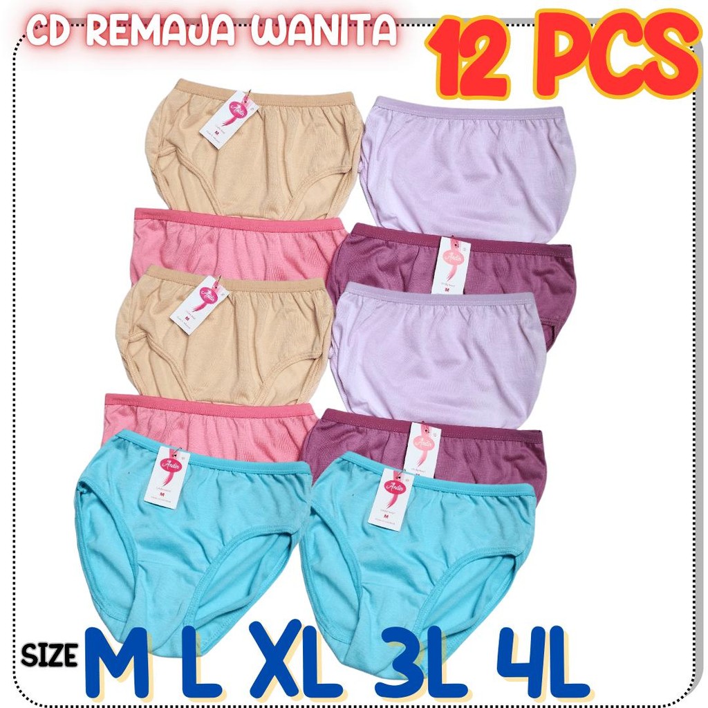Satu Lusin 12 PCS Celana Dalam Perempuan Anak Remaja Wanita CD Wanita Import SD SMP SMA Dewasa Polos