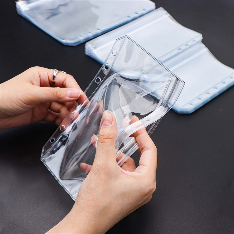 

A5A6A7 Transparent PVC Double Sided 1 Flat Pull 1 Outer Opening Loose Leaf Bag Notebook Document Filing Bag