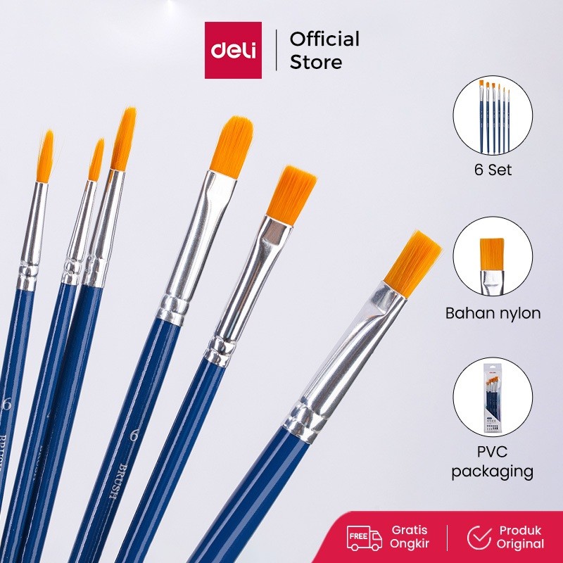 

Deli set kuas warna biru (4/6pcs /pack) kombinasi bentuk kuas untuk memenuhi kebutuhan melukis 738X0