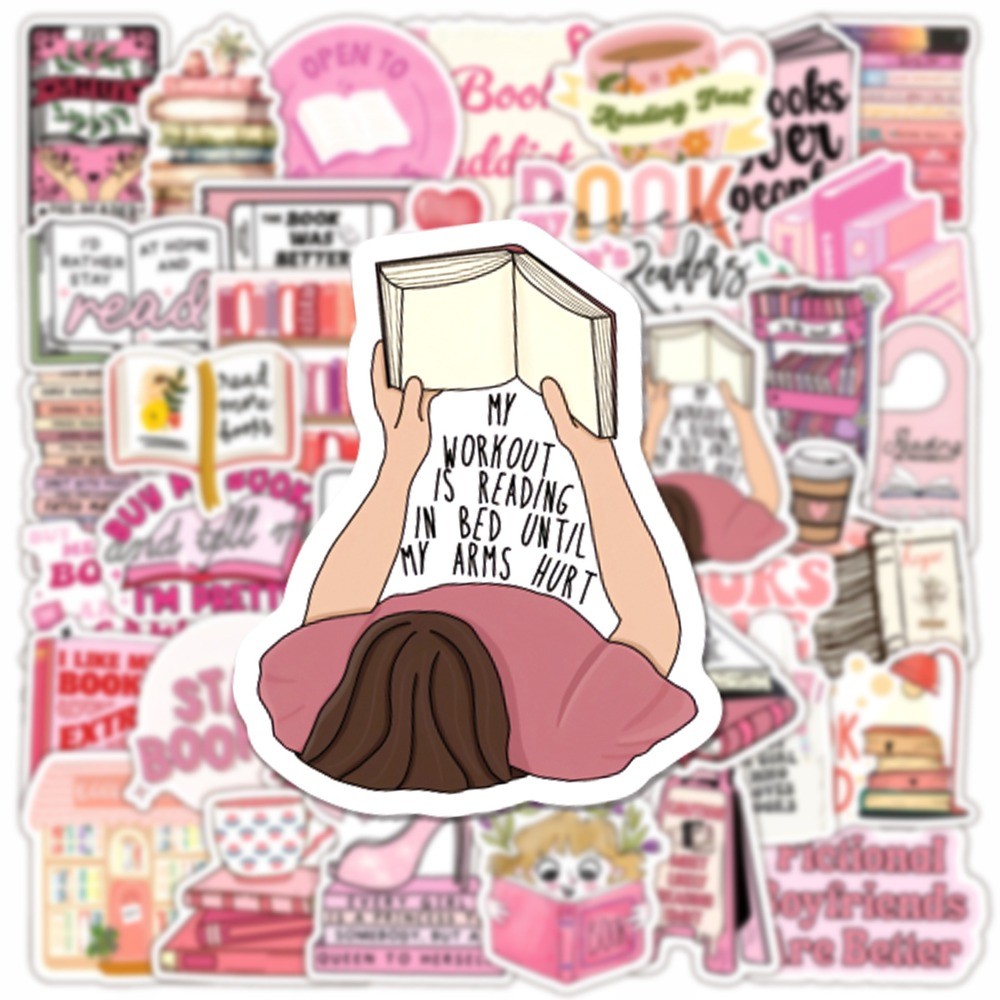

10/50Pcs Cute Pink Bookish Stickers for Students School Season Gifts DIY Scrapbooking Laptop Phone Bottle Reading Book Sticker