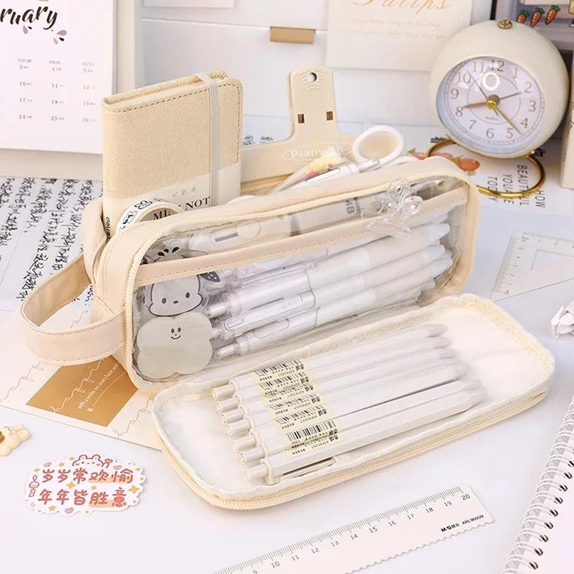 

Transparent Pencil Case Large Capacity Pencil Pouch School Supplies Pen Case Trousse Estuches Escolares Stationery Pencilcase
