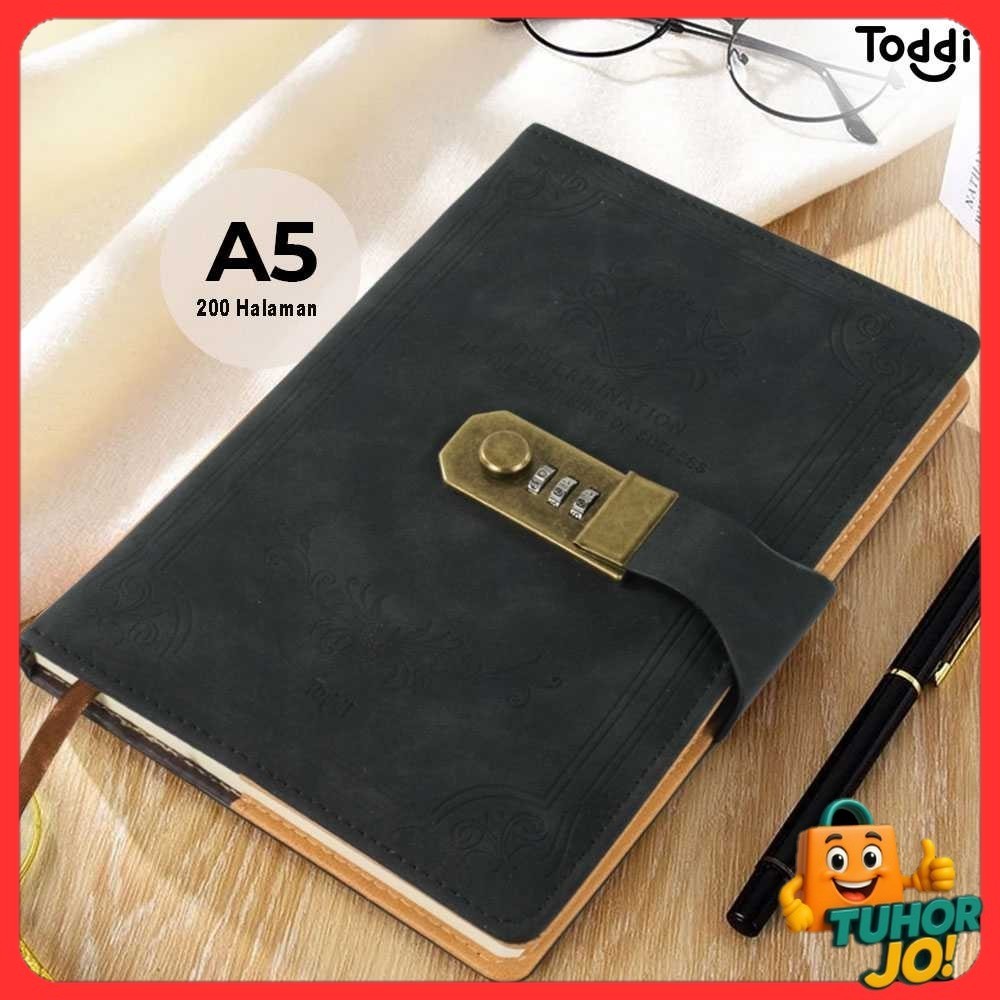 

Toddi Buku Jurnal Leather Diary A5 68GSM 200 Halaman Grid with Lock - TD100