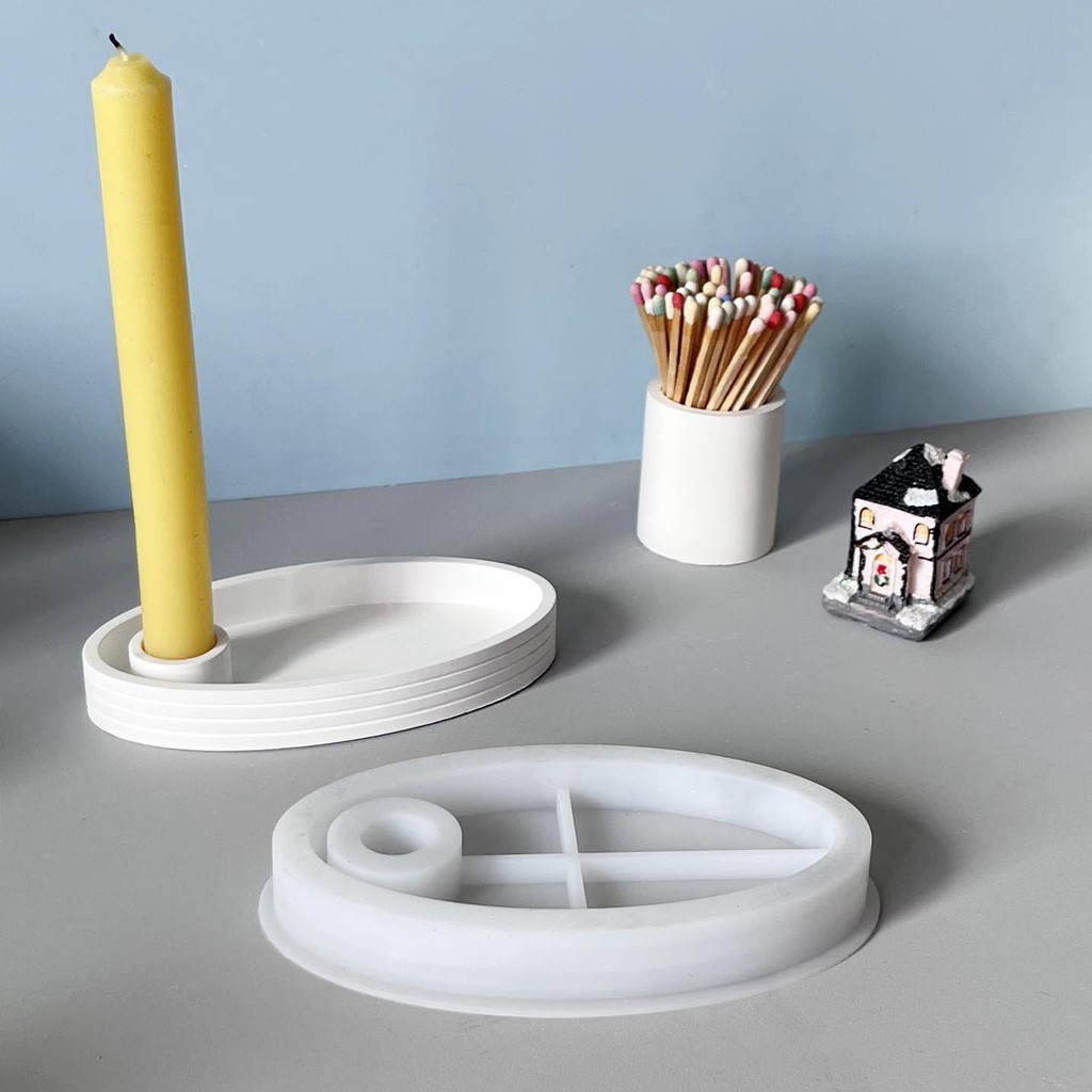 

Oval Tray Candlestick Silicone Mould Long Candlestick Holder Plaster Drip Molds