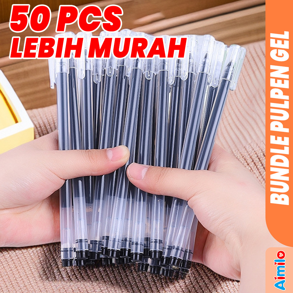 

Aimilo - Bundle 50 Pcs Pulpen Gel 0.5 mm Bolpoin Ballpoint dengan Tutup Untuk Sekolah Kuliah