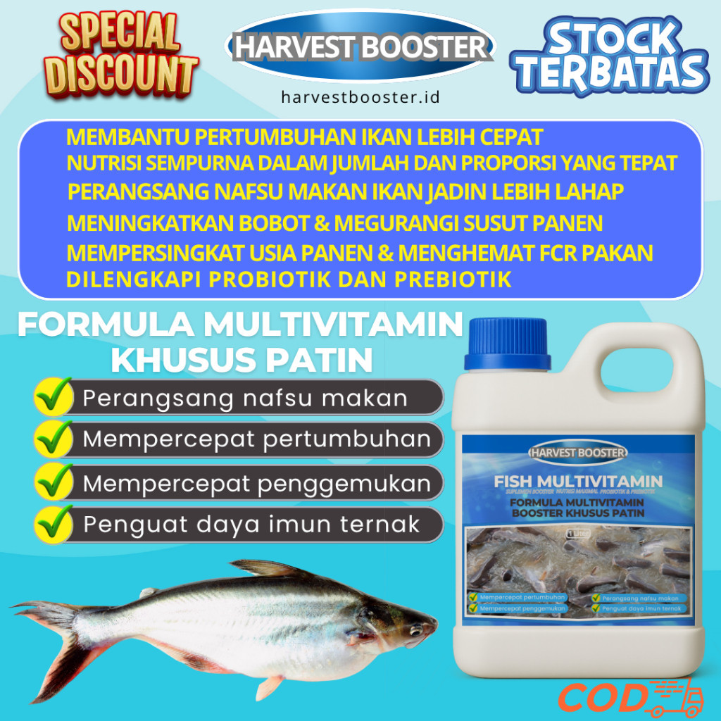 Harvest Booster Vitamin ikan P agar cepat besar / Vitamin pemacu pertumbuhan ikan patin / Vitamin  i