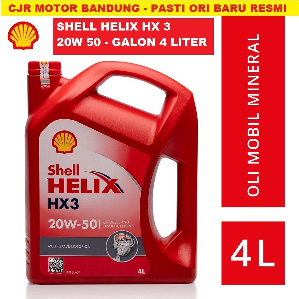 ORI RESMI SHELL Oli Mobil SHELL HELIX HX3 20W 50 isi 4 liter / 1 galon merah