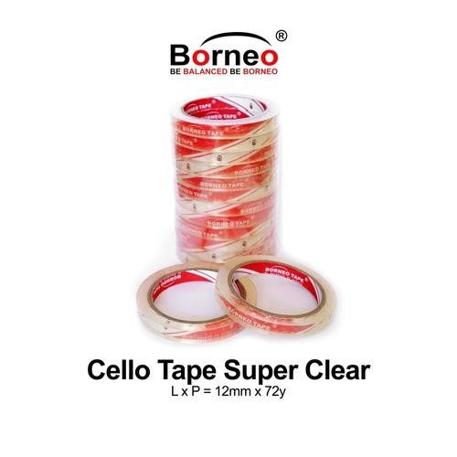 

( PCS) Isolasi bening / solatip / cello tape super clear transparan borneo 12mm x 72 yard