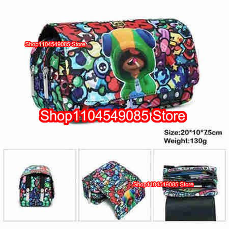 

Stitch Kids Canvas Pencil Case Game Print Star-Player Design Double Layer Large Capacity Stretchy School Pencil Box Stationery