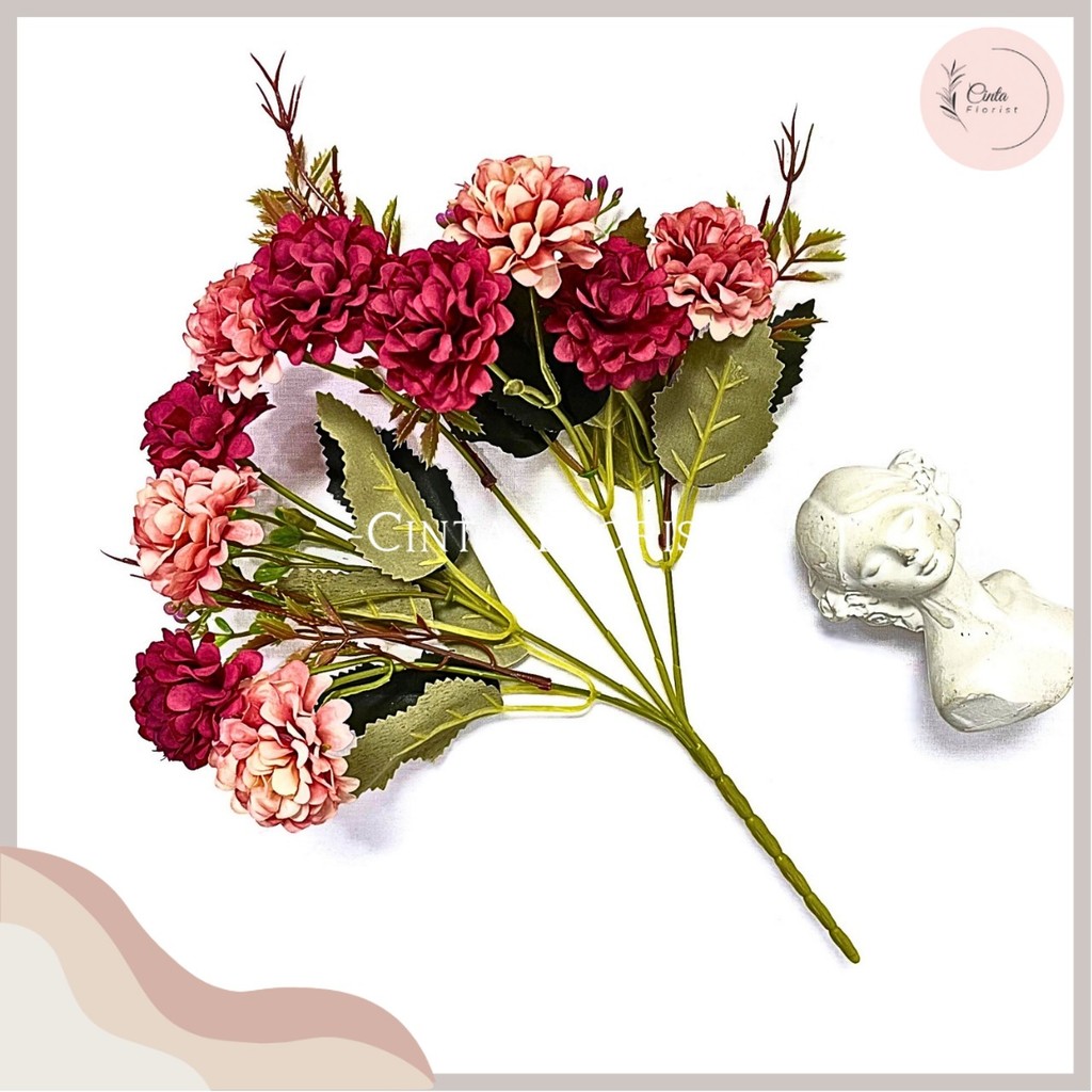 BUNGA POMPOM RUSTIC ANYELIR/BUNGA ANYELIR MINI/BUNGA ANYELIR BUCKET ARTIFICIAL DEKORASI (NK-63)