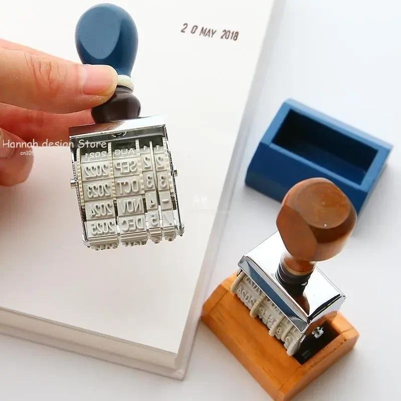 

Retro Wooden Handle Base Roller Date Stamp Rubber Stamp For Diy Craft Card Making Planner Scrapbooking Journal Office Supplies