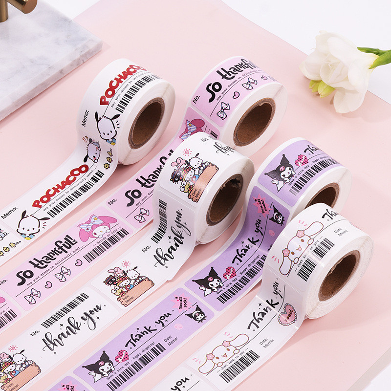 

120pcs Cute Sanrio Kuromi My Melody Stickers Roll Kawaii Cartoon Thank You Sealing Labels Sticker Anime Vinyl Decoration Decals