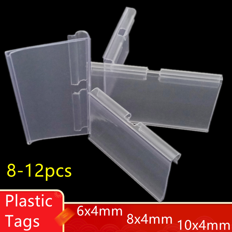 

8-12pcs Clear PVC Plastic Price Tag Sign Label Display Holder Thickening For Store Shelf Hook Rack or Supermarket