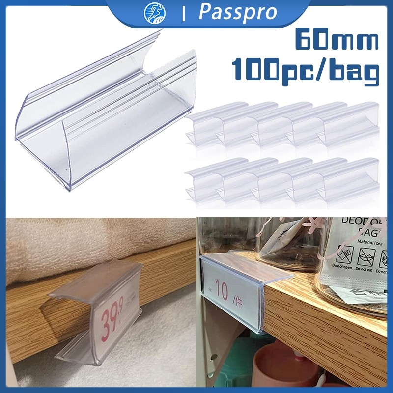 

100pcs Wood Shelf Label Holder Plastic Price Tag Holder Supermarket