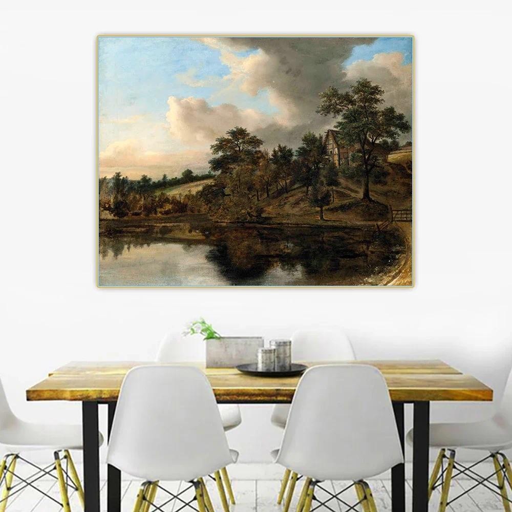 

Jacob van Ruisdael《A wooded landscape with a cottage by a la》Canvas Oil Painting Aesthetic Picture Wall Decor Home Decoration