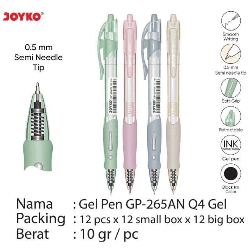

Pulpen Gel Joyko Gp-265AN Q4 Gel ( 1pak/12pcs )