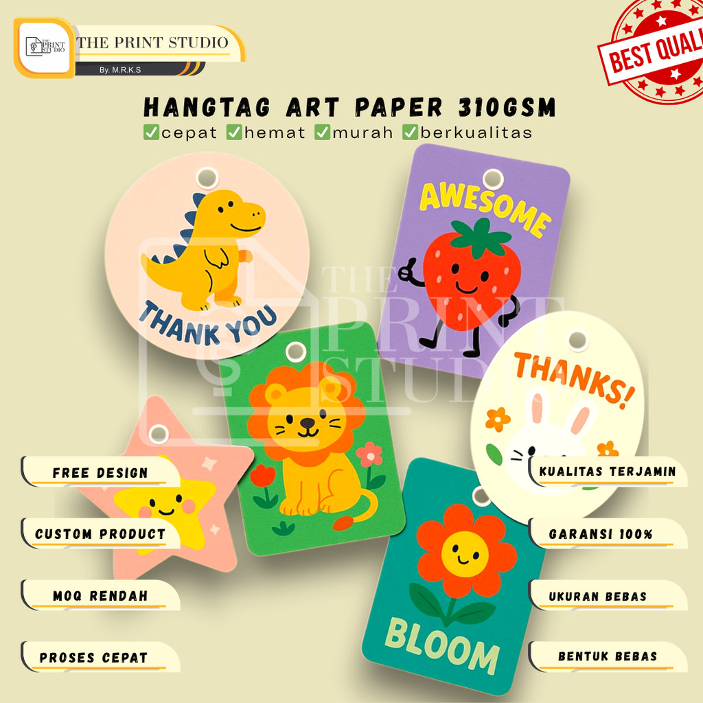 

Hangtag Art Paper Tebal 310gsm – Free Desain, Cetak 2 Sisi, Min 100lusin