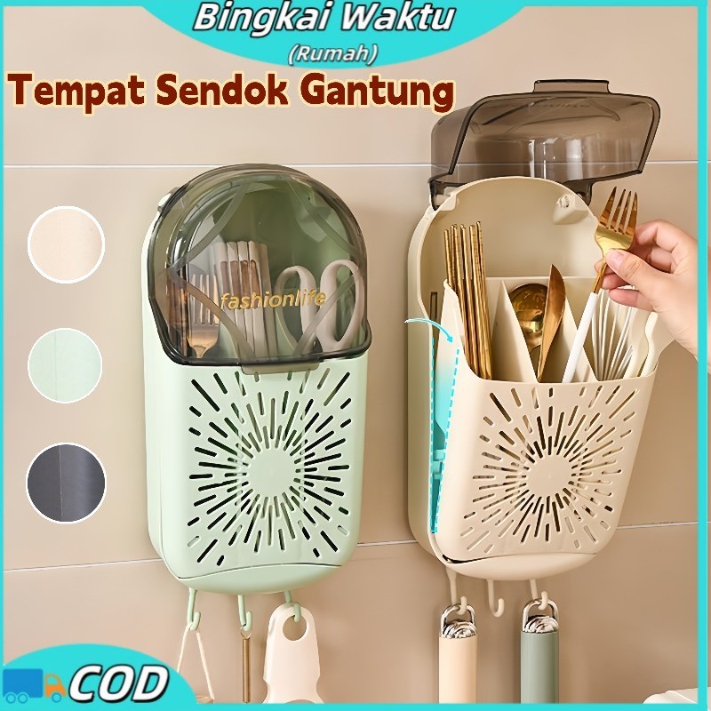 Tempat Sendok Gantung Tempat Sendok Garpu Sumpit / Rak Dapur  / Pengatur Alat Makan Tahan Debu Denga