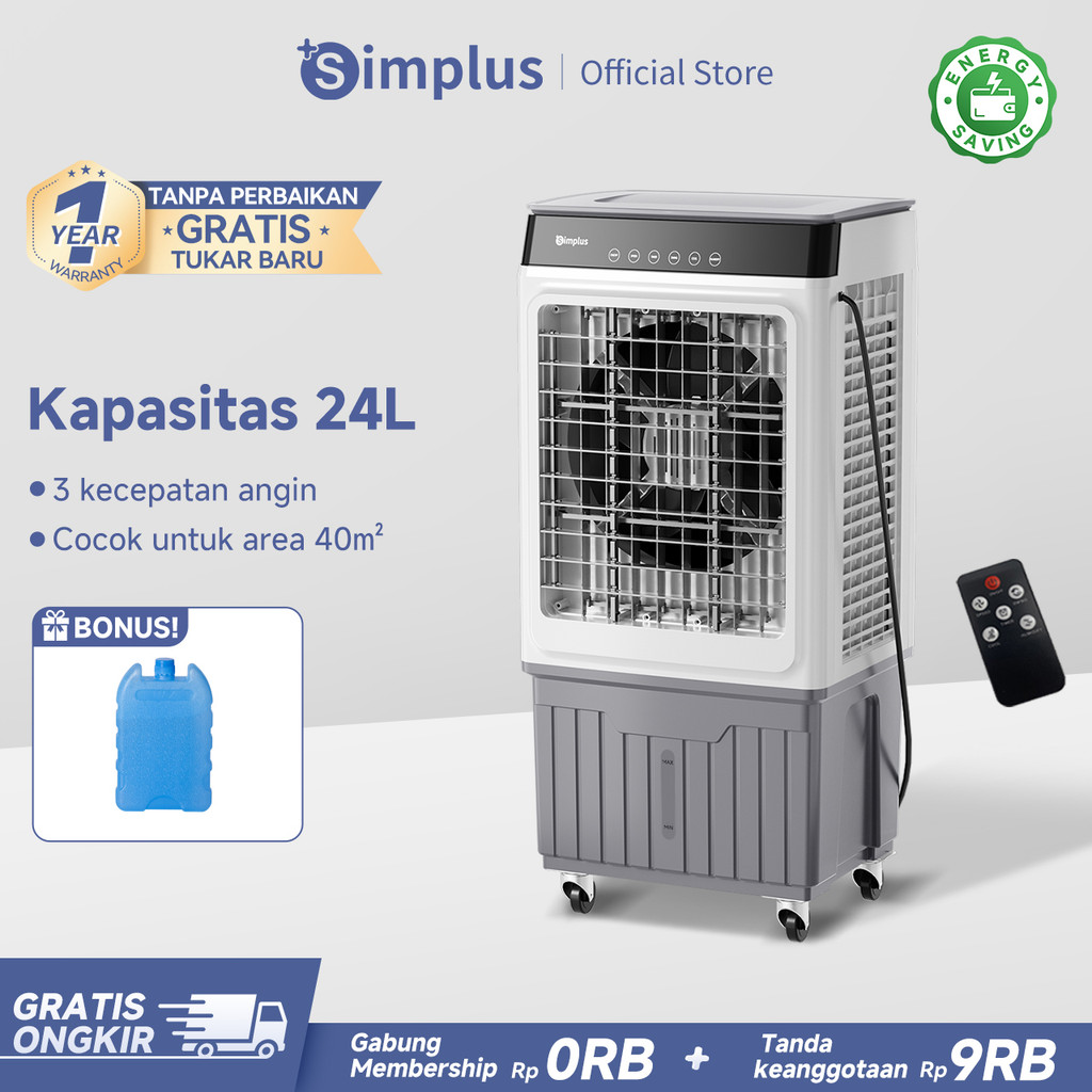 Simplus Kipas Angin Pendingin Tangki Besar 24L Timer 12 Jam Pengaturan 3 Tingkat Remote Kontrol