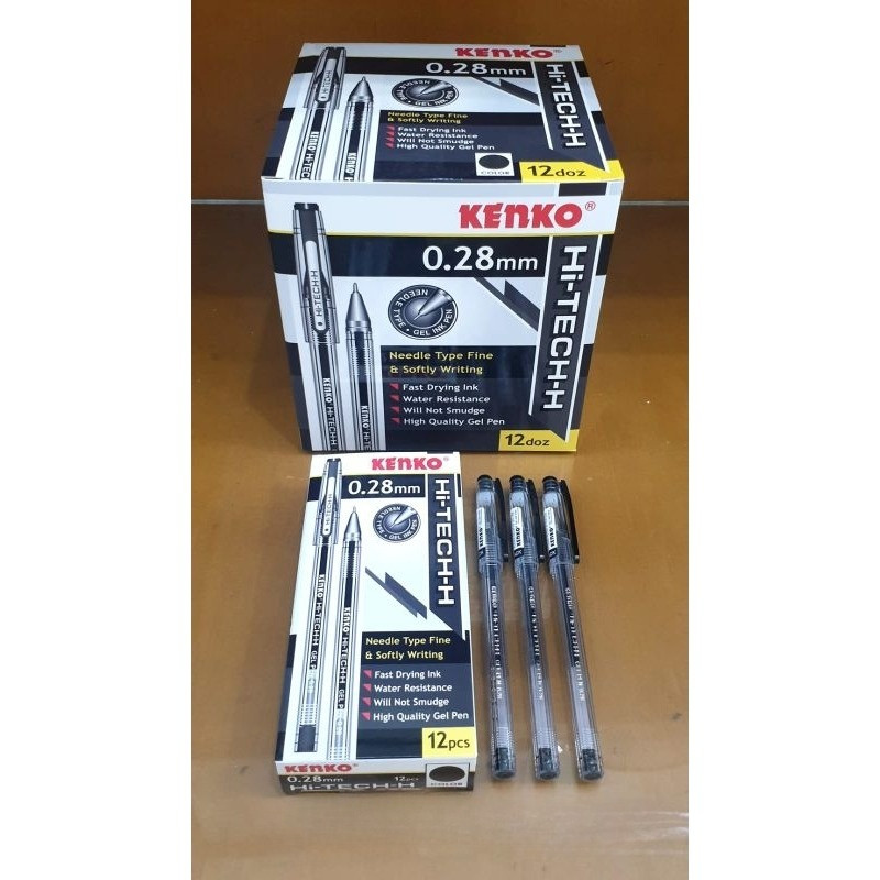 

( 12 buah ) Gel Pen Pulpen Pen Pena Gel Kenko Hi Tech 0.28 mm / HiTech / Hi-Tech / Hi Tech HITAM
