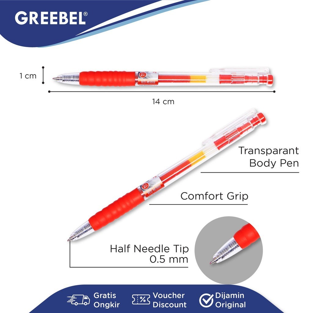 

Bolpen Pulpen Gel Greebel / Gel Pen GP-504 Viero 0.5 Tinta Merah (1PCS) Ballpen Pena Pulpen Cetek
