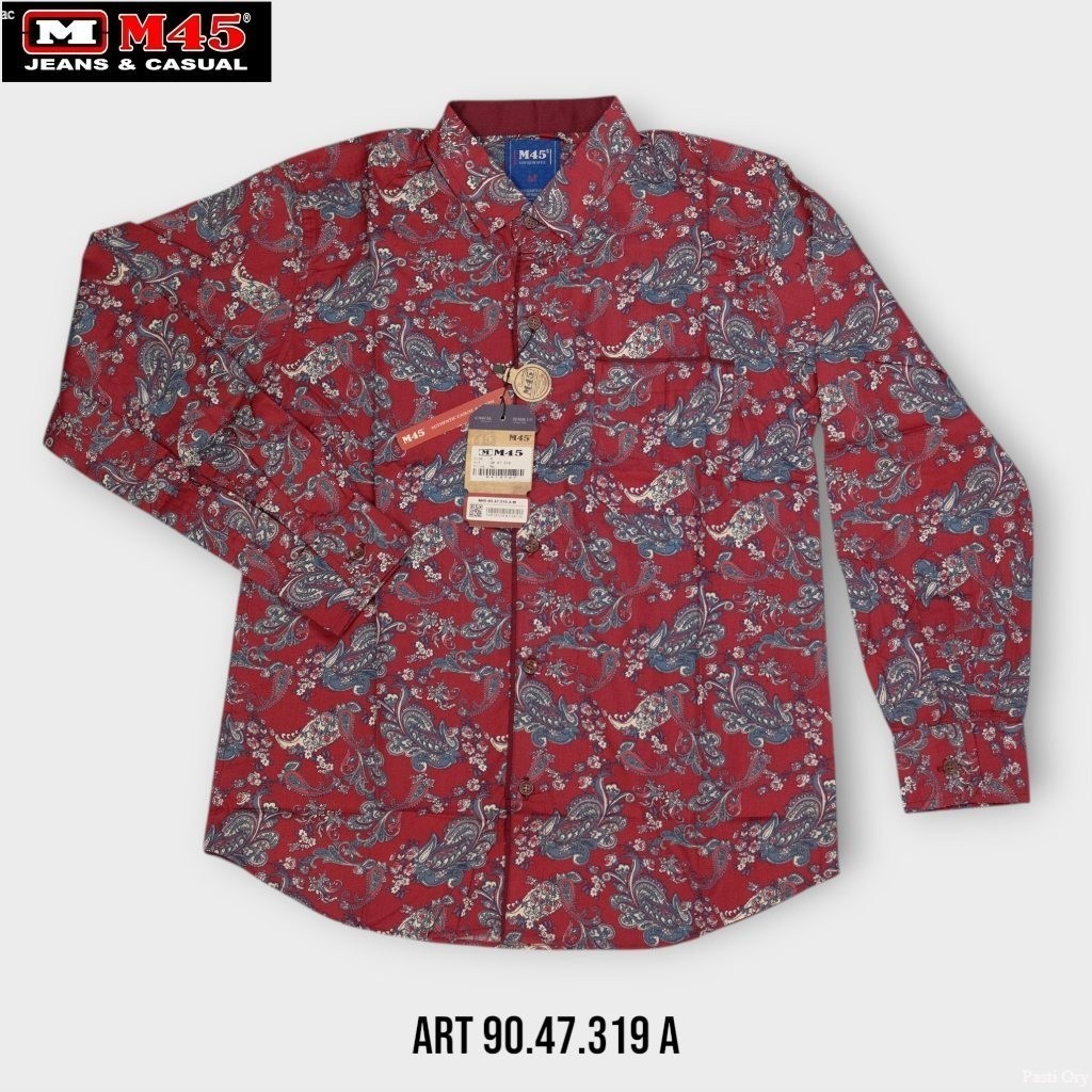 Kemeja Pria Lengan Panjang M45 Original Regular Fit  Baju Cowok Motif Paisley Casual - 90.47.319