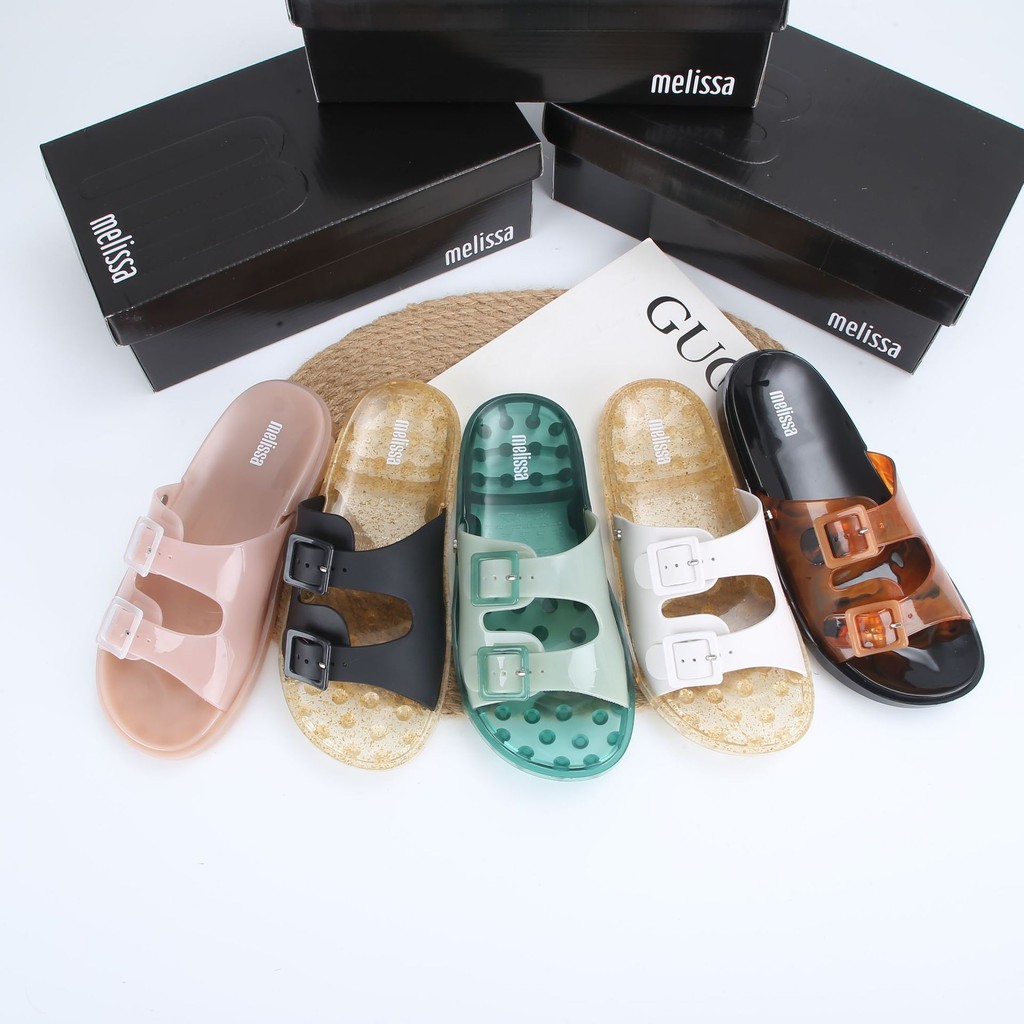 2022 Sepatu Jelly Baru Melissa Sepatu Santai Satu Tali Gesper Ganda Sepatu Pantai