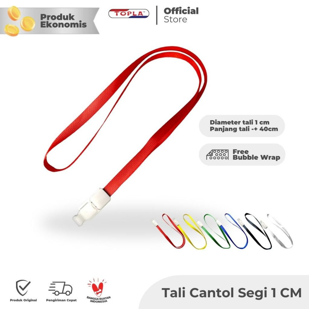 

Topla Tali Segi ID Card Lanyard 1 CM universitas Biru Hijau Hitam Kuning Merah Putih Ungu Plastik