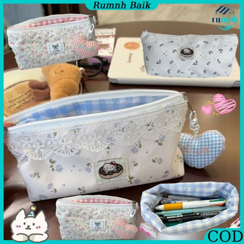 Renda Kotak Pena Bunga Kecil / Kotak Pena Anak Kucing/tas Penyimpanan Alat Tulis Kucing Sederhana