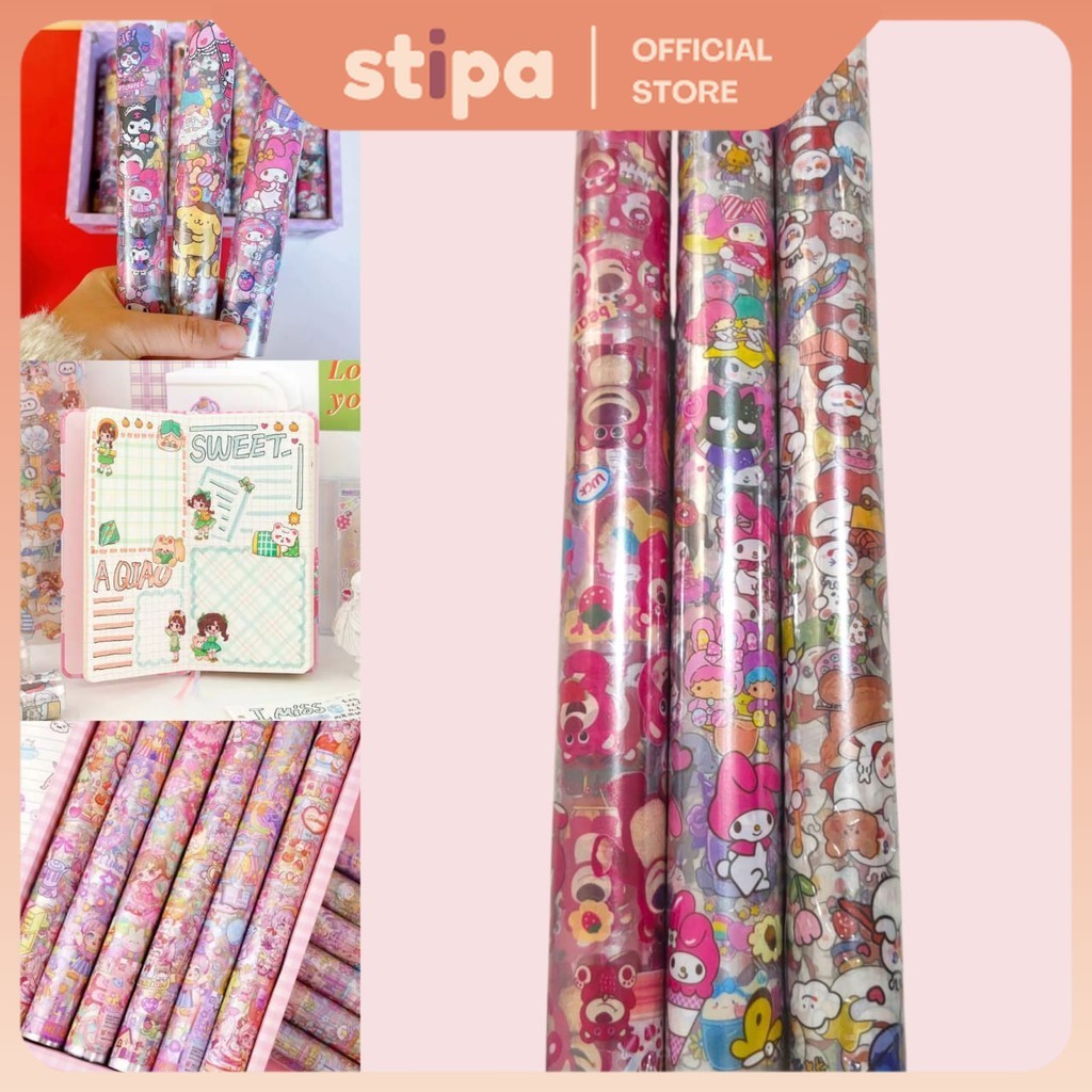 

STIPA Sticker Roll Karakter Stiker Rol Dekor Stationery ATK DIY Mainan Anak Cuckoo Stickers San rio Lotso Mixue