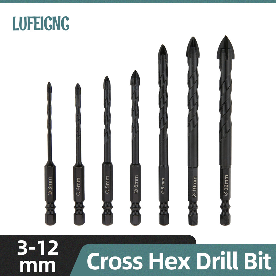 

Cross Hex Drill Bit Set For Concrete Porcelain Tile Glass Metal Professional Multifunction Drill Bits Kit Tools Carbide Drills
