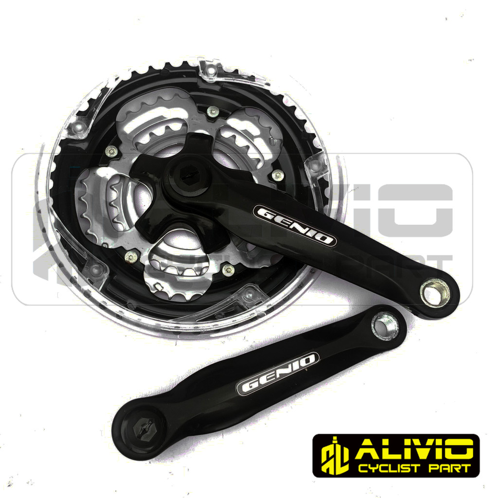 Gear Gir Crank Set 3 Susun Speed 48T GENIO Hitam As Besar Sepeda Gunung MTB Federal Hitam Silver 28 